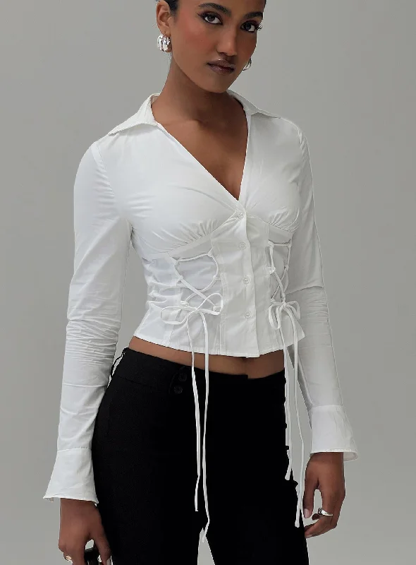 Tied To You Long Sleeve Top White