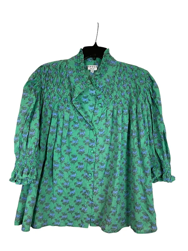 Top Long Sleeve By Cmc In Green, Size: L